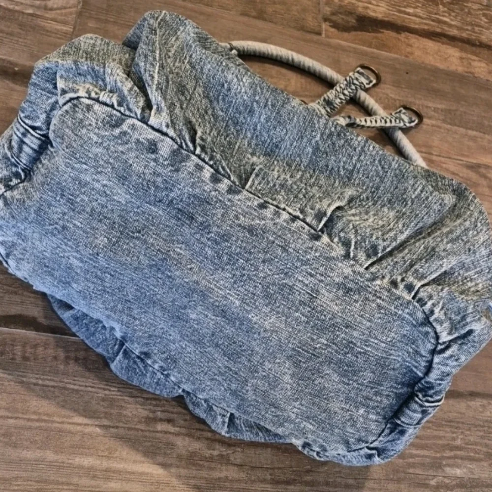 Vtg Denim Braided Detail Zipper Closure Boho Bohemian Hobo Shoulder Bag
